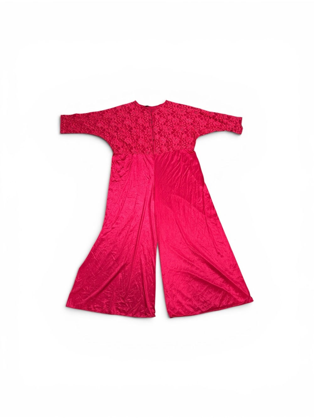 Vintage 1990s UndercoverWear Lipstick Red Lace Wide Leg Jumpsuit Plus Size